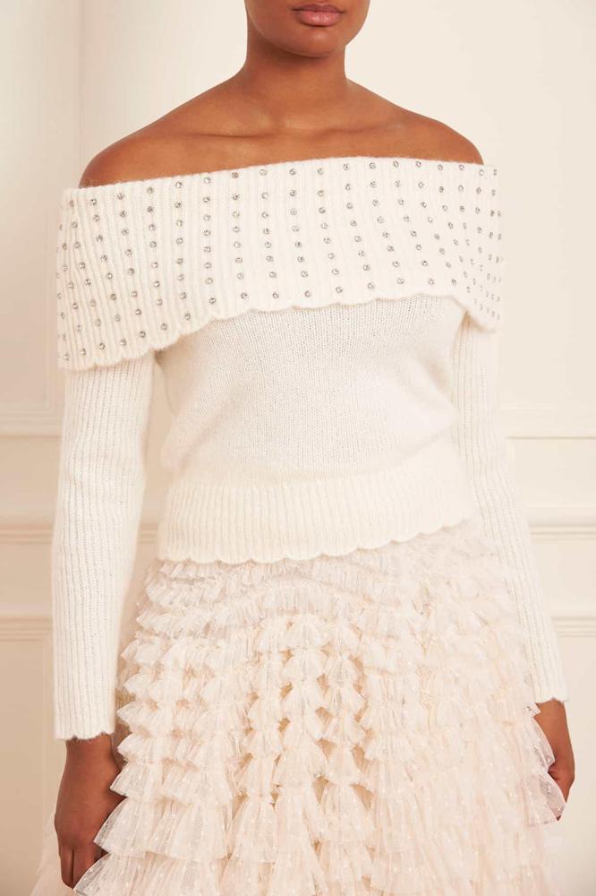 Needle & Thread CYBER SALE Embellished Bardot Jumper - champagne