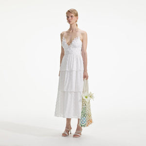 SELF PORTRAIT SS24 White Tie Back Midi Dress