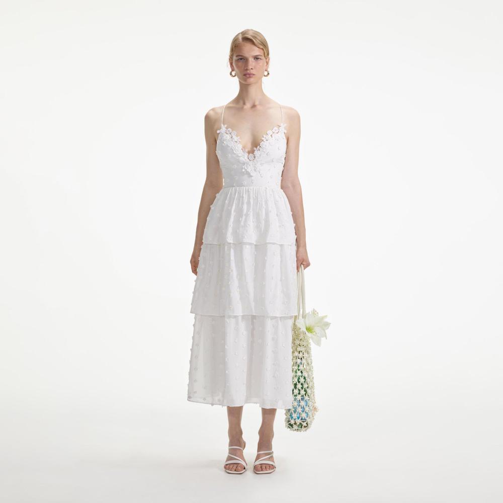 SELF PORTRAIT SS24 White Tie Back Midi Dress