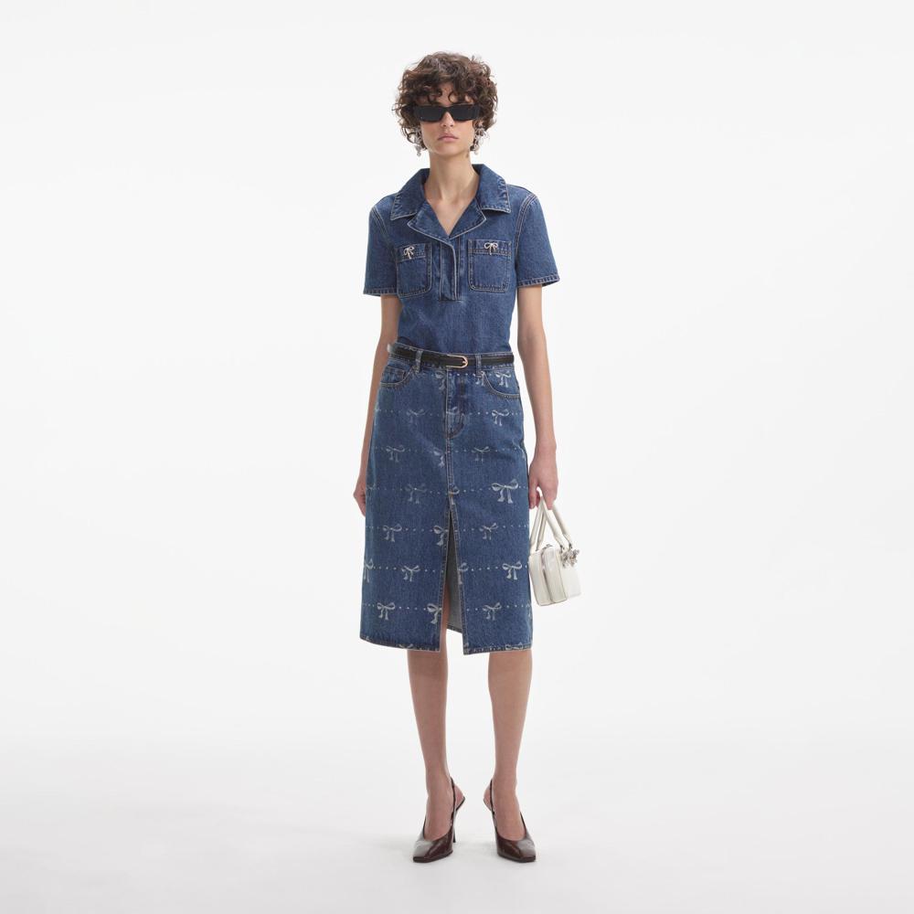 SELF PORTRAIT SS24 Bow Trim Denim Top