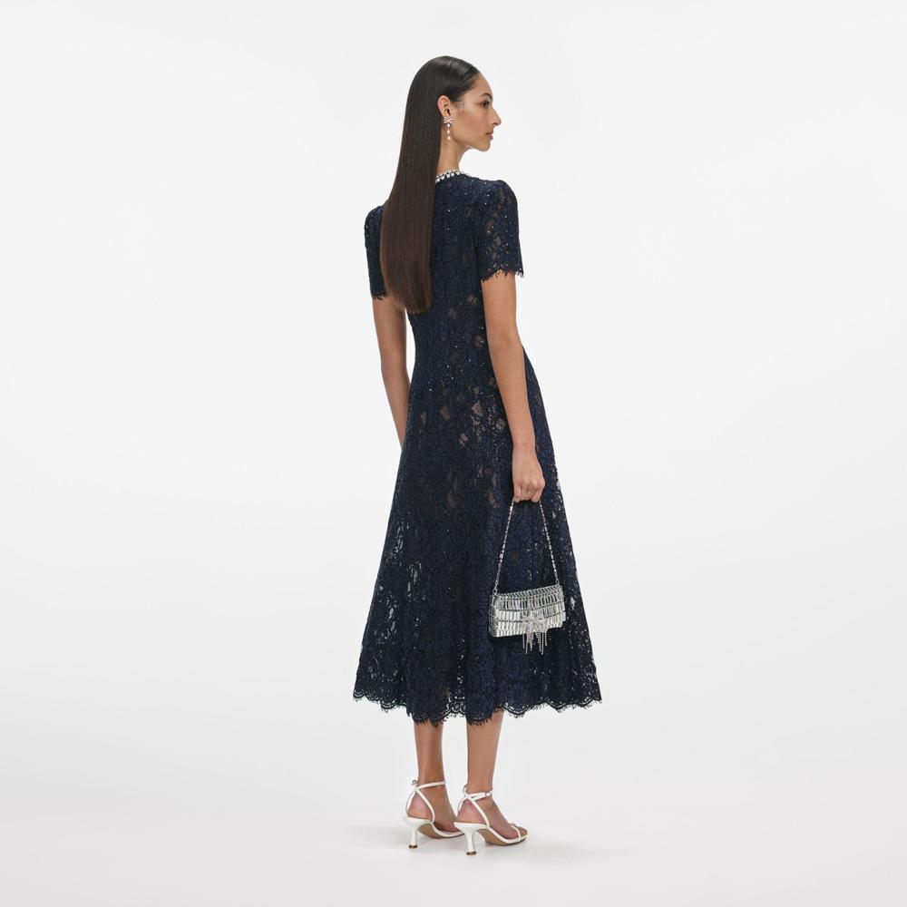 SP VIP PRICE Navy Lace Embellished Midi Dress