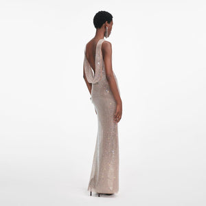 SP VIP PRICE Silver Rhinestone Drape Maxi Dress