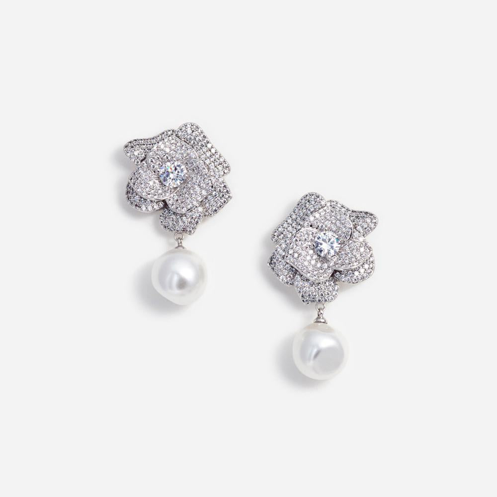 SP VIP PRICE Crystal Flower Pearl Earrings