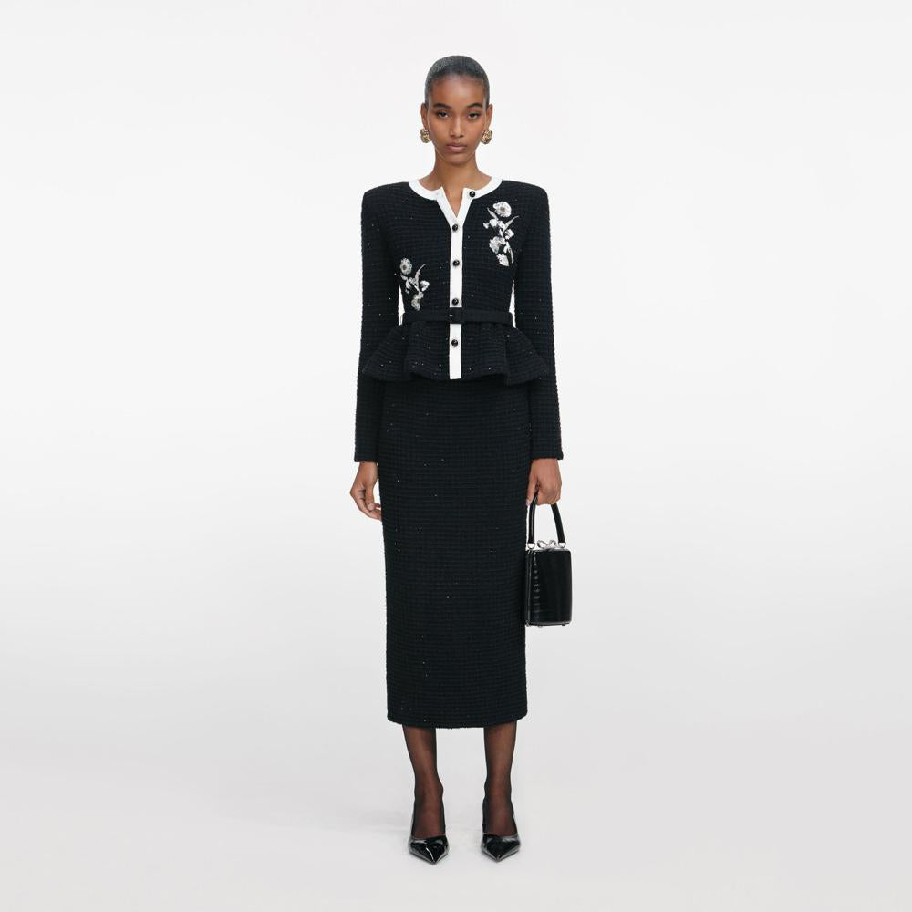 SP VIP PRICE Black Floral Textured Knit Midi Dress