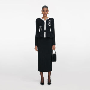 SP VIP PRICE Black Floral Textured Knit Midi Dress