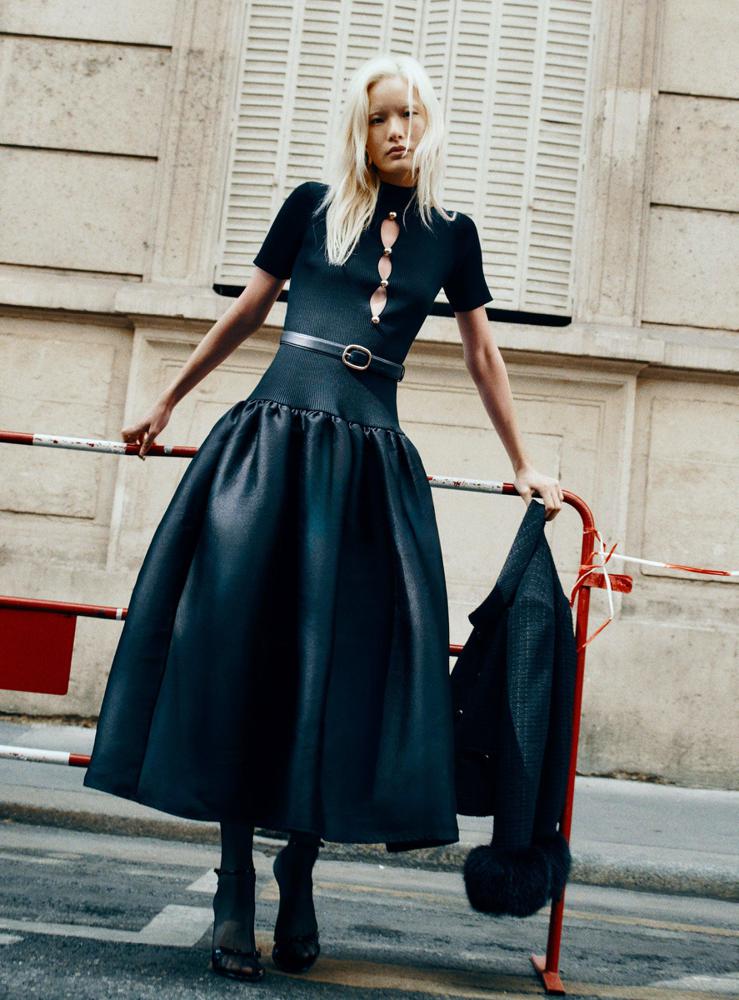 SP VIP PRICE Black Knit Taffeta Midi Dress