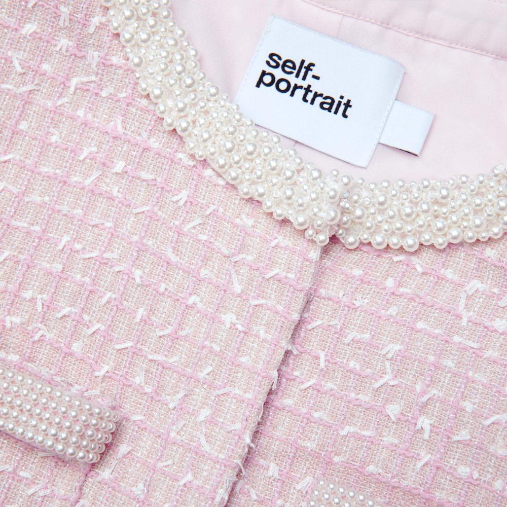 SELF PORTRAIT SS24 Pink Boucle Pearl Trim Jacket