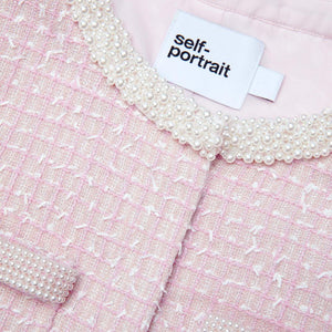 SELF PORTRAIT SS24 Pink Boucle Pearl Trim Jacket