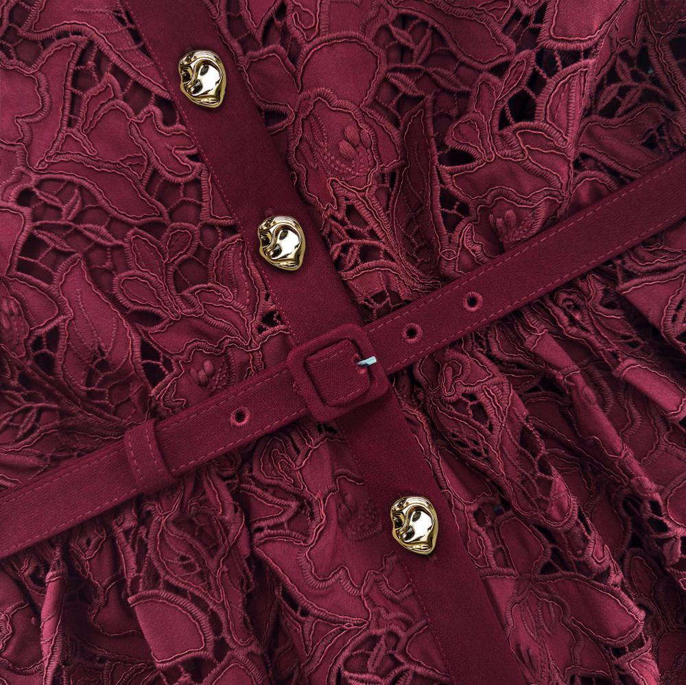 SP VIP PRICE Burgundy Lace Collared Midi Dress