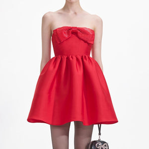 SELF PORTRAIT SS24 Red Taffeta Bandeau Mini Dress