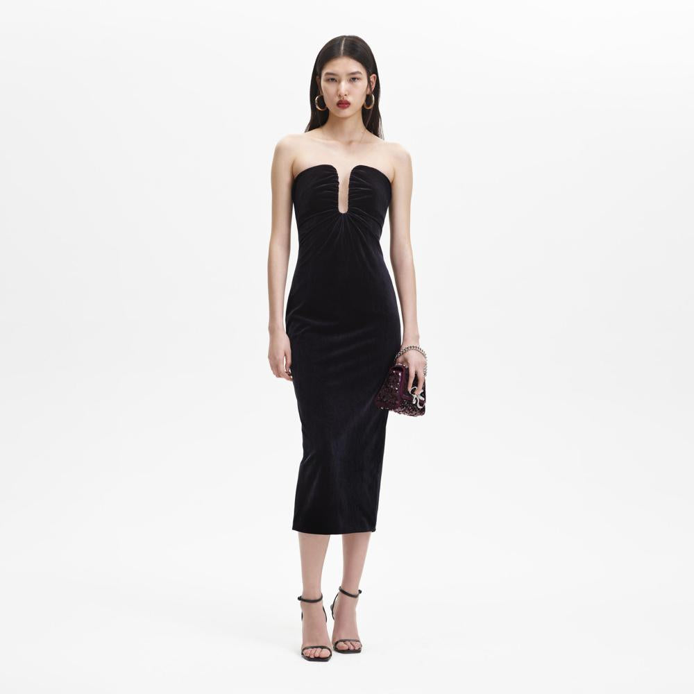 SELF PORTRAIT BLACK FRIDAY SALE Black Velvet Strapless Midi Dress