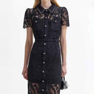 SELF PORTRAIT BLACK FRIDAY SALE Black Lace Button Front Midi Dress