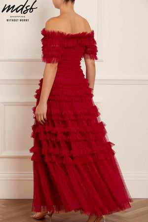 Needle & Thread CHRISTMAS SALE Lisette Ruffle Off Shoulder Gown - red