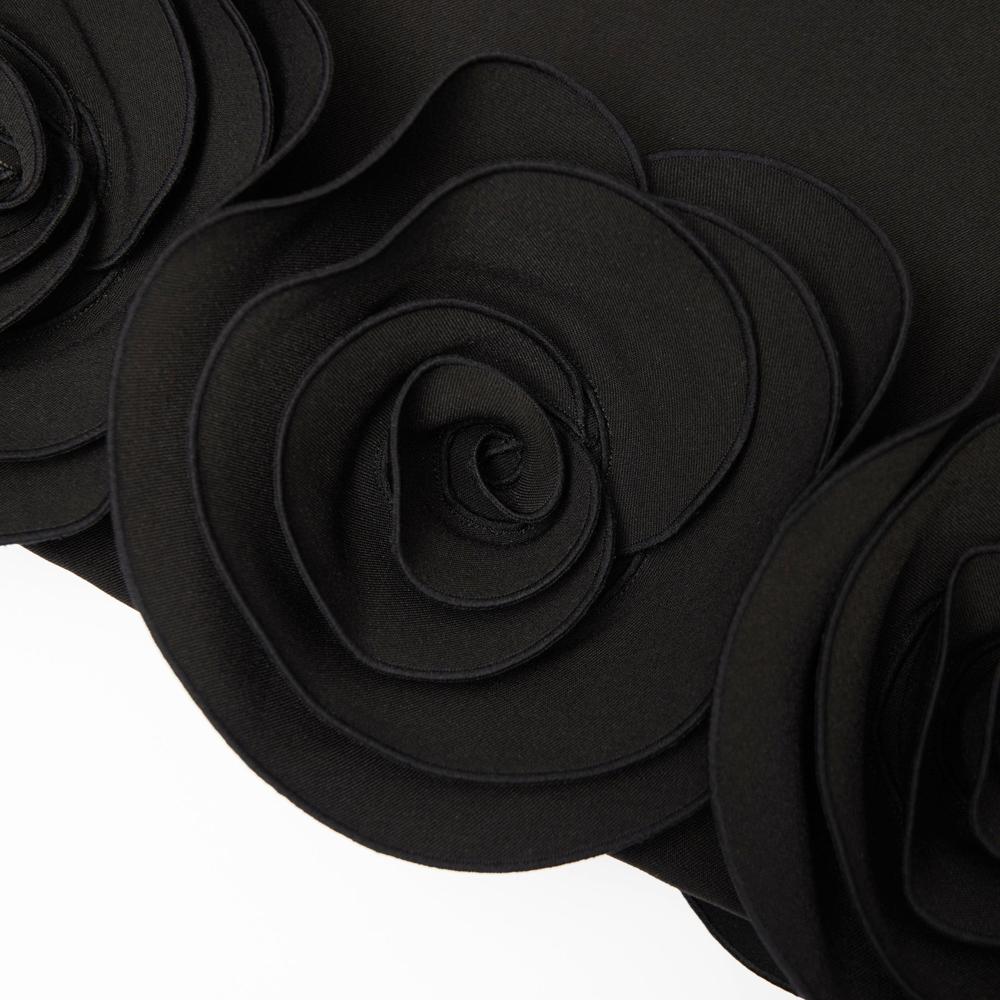 SP VIP PRICE Black Crepe 3D Flower Mini Dress