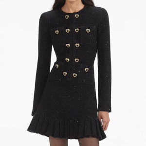 SELF PORTRAIT SS24 Black Buttoned Knit Mini Dress