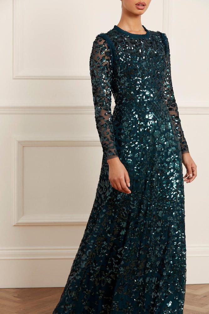 Needle & Thread CYBER SALE Aurelia Long Sleeve Gown - green