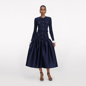 SP VIP PRICE Navy Knit Taffeta Midi Dress
