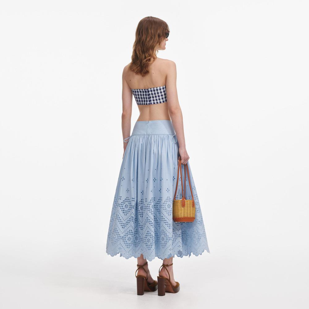 SP VIP PRICE Blue Cotton Broderie Midi Skirt