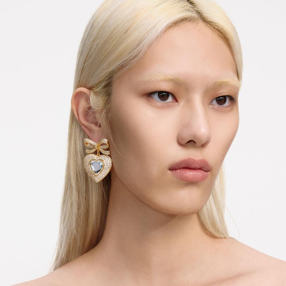 SP VIP PRICE Gold Bow Crystal Heart Earrings