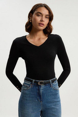 Karen Millen UK SALE Viscose Blend Knitted V Neck Jumper - black