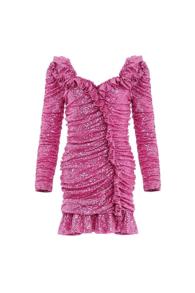 Needle & Thread CYBER SALE Sunbeam Rouched Long Sleeve Micro Mini Dress - pink