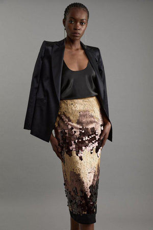 Karen Millen UK SALE Sequin Georgette Panelled Woven Midaxi Skirt