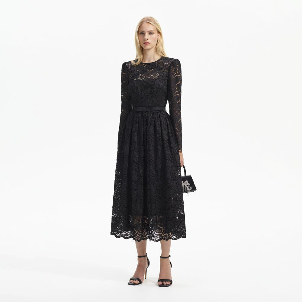 SELF PORTRAIT BLACK FRIDAY SALE Black Cord Lace Long Sleeve Midi Dress