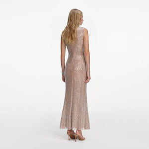SP VIP PRICE Silver Rhinestone Mesh Midi Dress