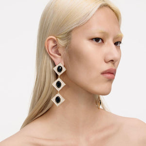SP VIP PRICE Gold Crystal Black Tiered Earrings