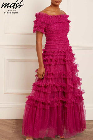 Needle & Thread CHRISTMAS SALE Lisette Ruffle Off Shoulder Gown - pink