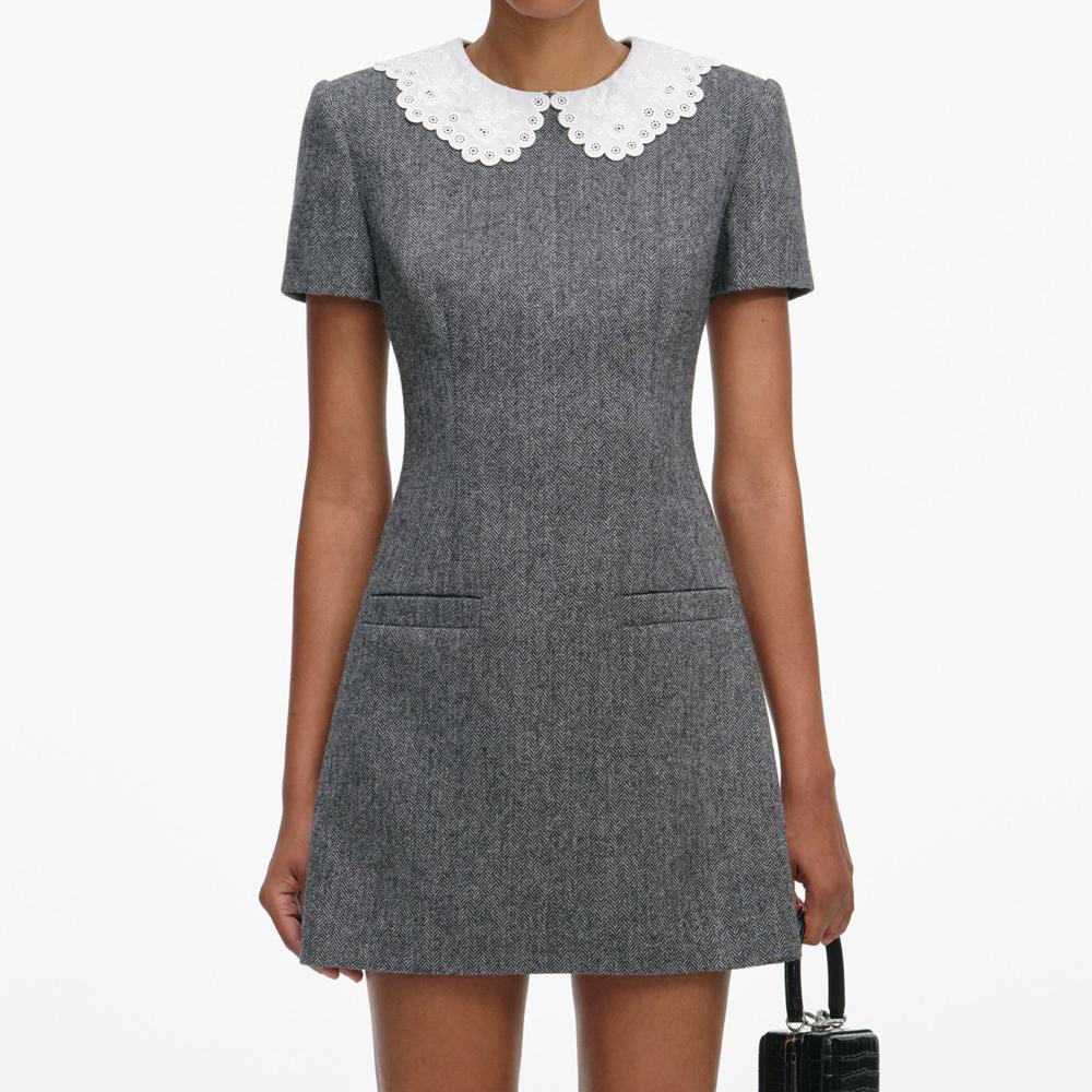 SP VIP PRICE Grey Herringbone Collared Mini Dress