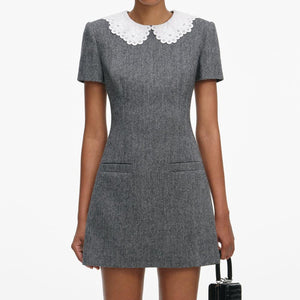 SP VIP PRICE Grey Herringbone Collared Mini Dress