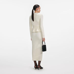 SP VIP PRICE Cream Wool Peplum Knit Midi Dress