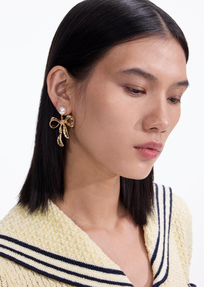 SP VIP PRICE Mottled Gold Bow Earrings