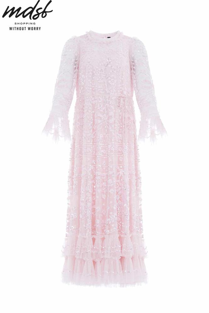 Needle & Thread CHRISTMAS SALE Celia Long Sleeve Ankle Gown - pink