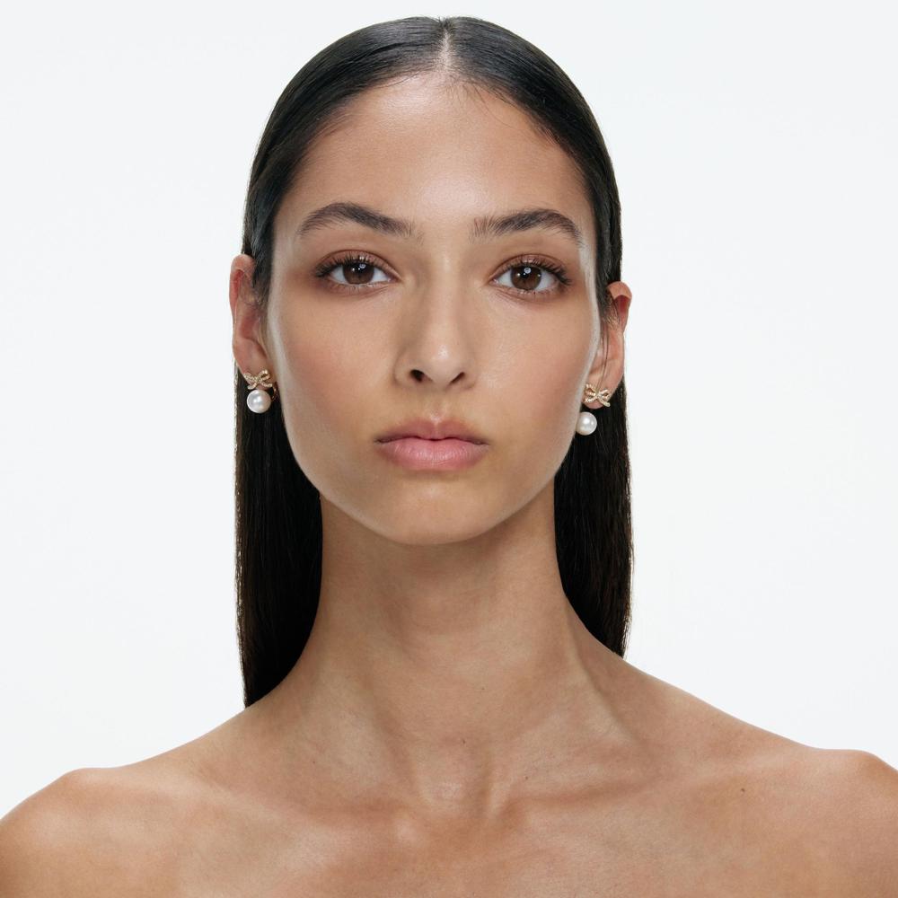 SP VIP PRICE Gold Bow Pearl Jacket Earrings