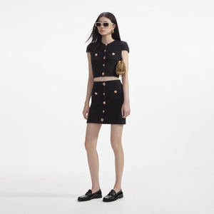 SELF PORTRAIT SS24 Black Jewel Button Knit Mini Skirt