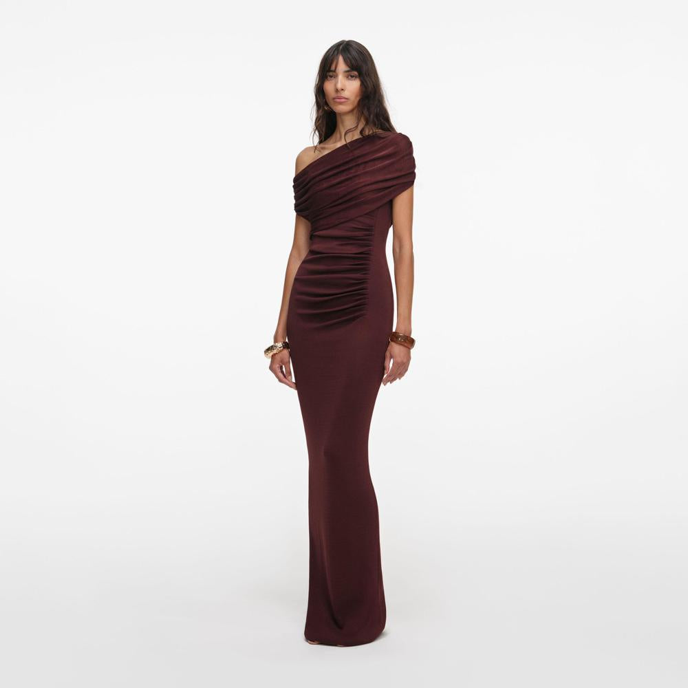 SP VIP PRICE Brown Draped Knit Midi Dress