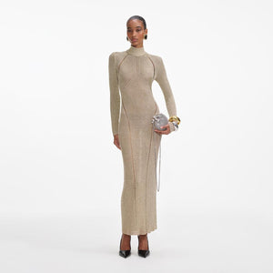 SELF PORTRAIT SS24 Gold Lurex Knit Maxi Dress