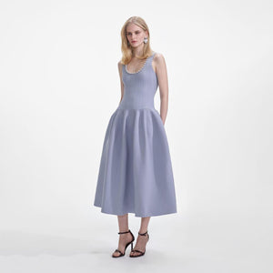 SP VIP PRICE Blue Ribbed Knit Diamante Midi Dress