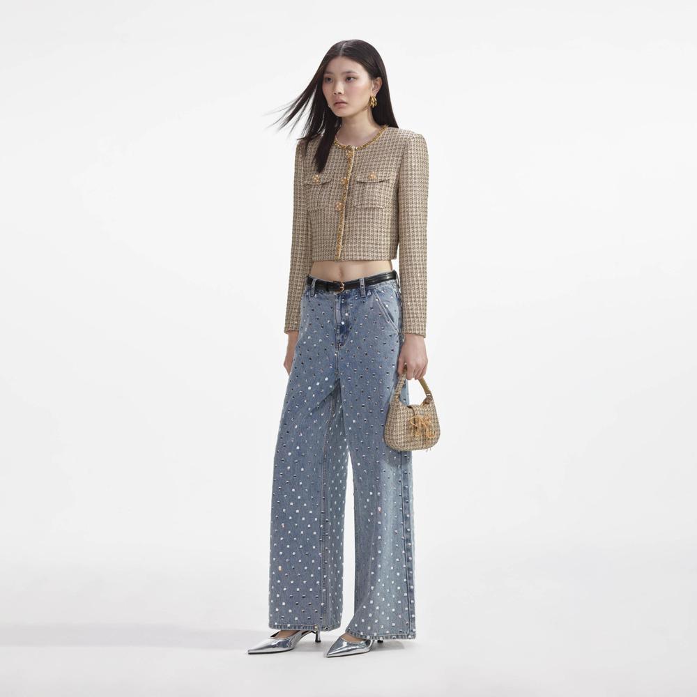 SELF PORTRAIT SS24 Gold Boucle Cropped Jacket