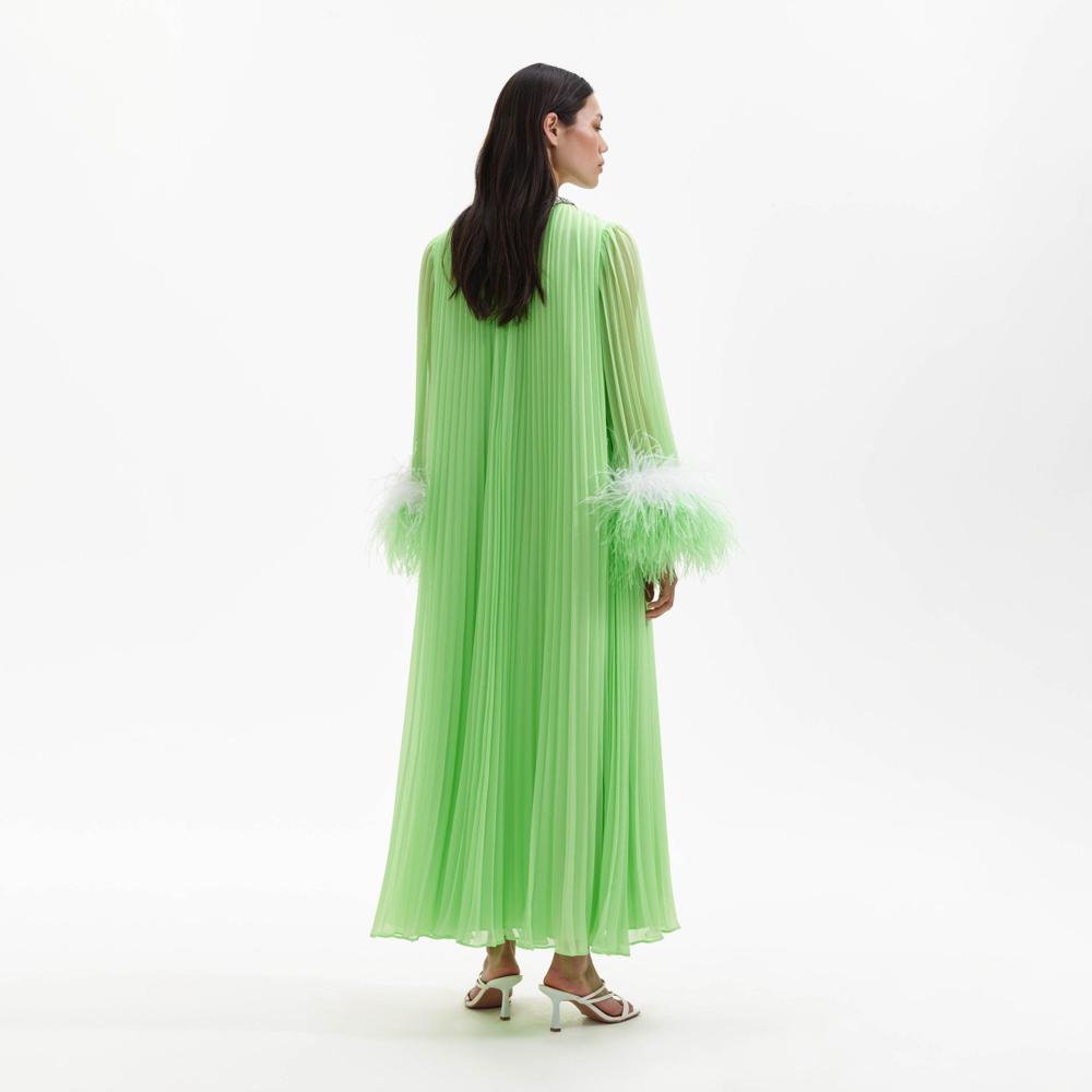 SELF PORTRAIT BLACK FRIDAY SALE Green Chiffon Feather Midi Dress