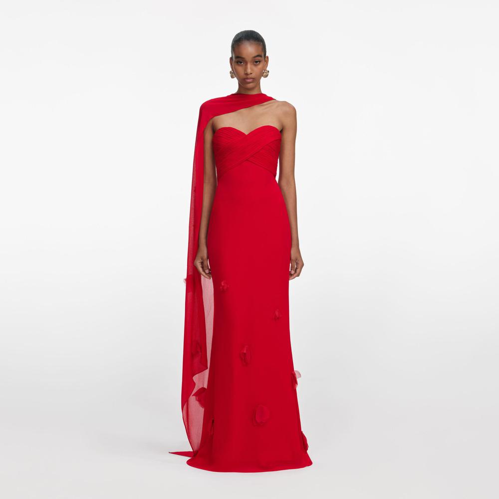 SP VIP PRICE Red Georgette Flower Maxi Dress