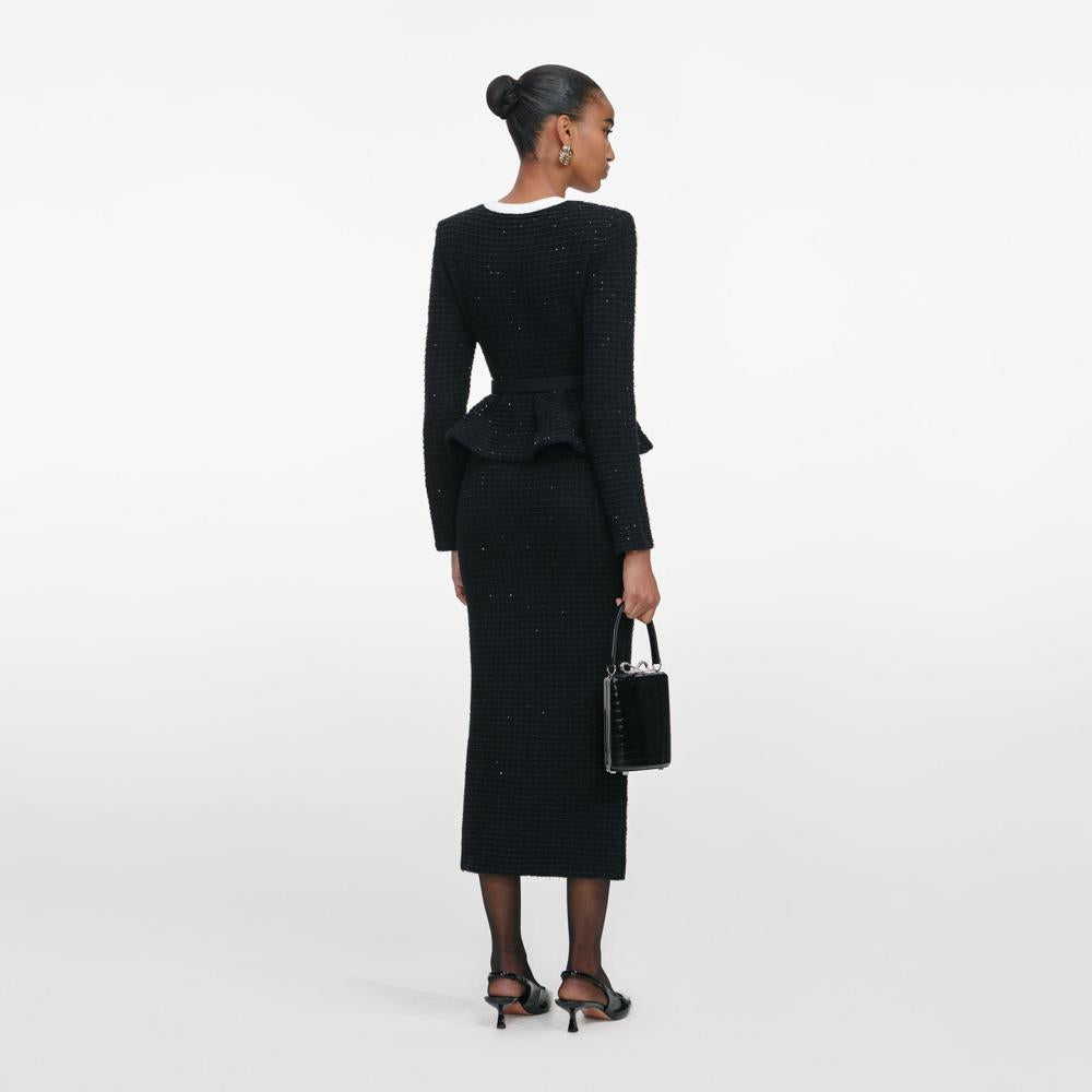 SP VIP PRICE Black Floral Textured Knit Midi Dress