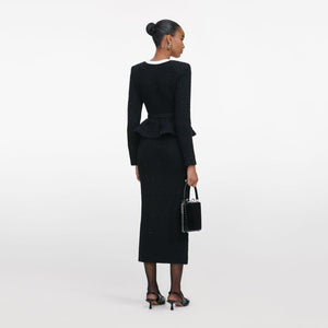 SP VIP PRICE Black Floral Textured Knit Midi Dress