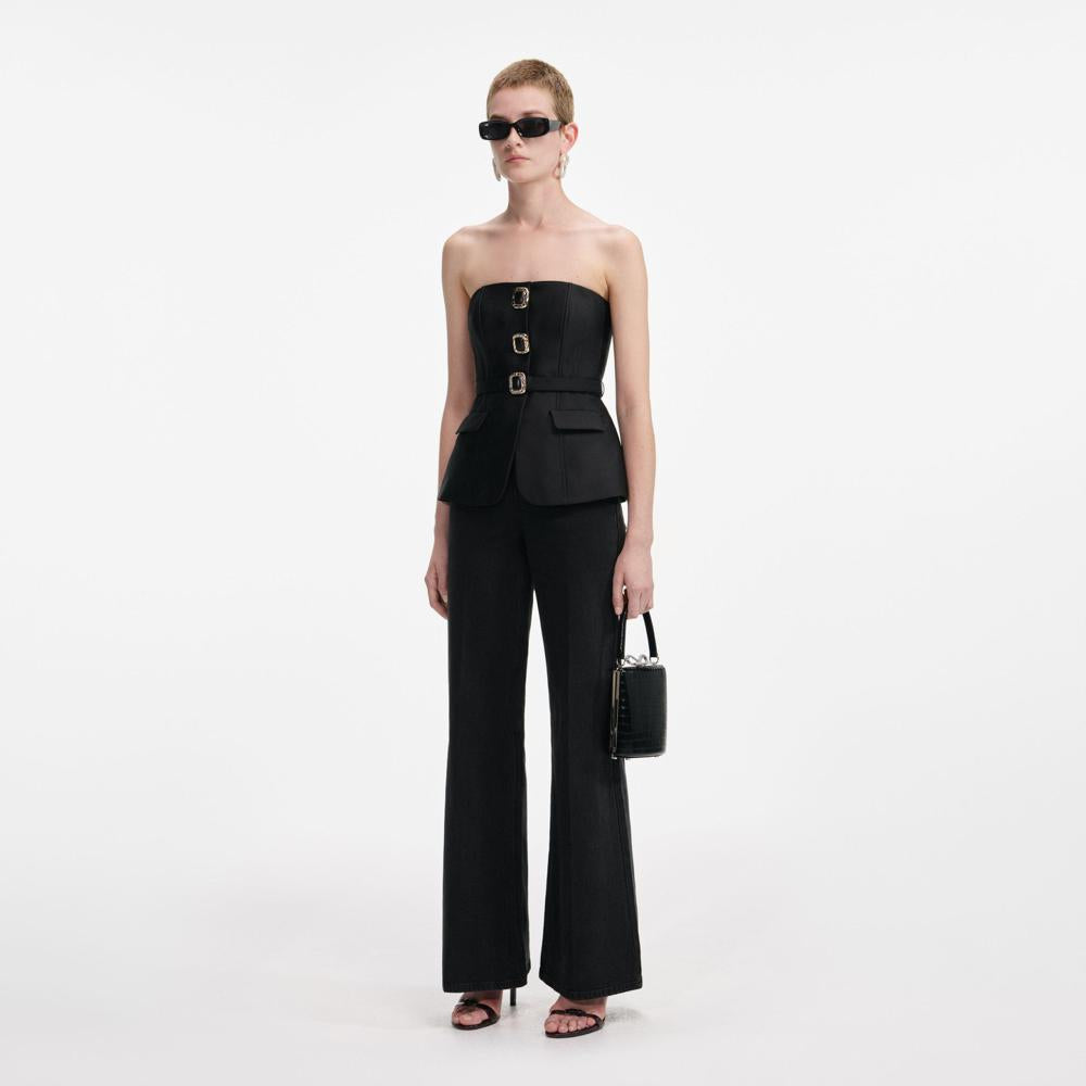 SP VIP PRICE Black Taffeta Bandeau Jumpsuit