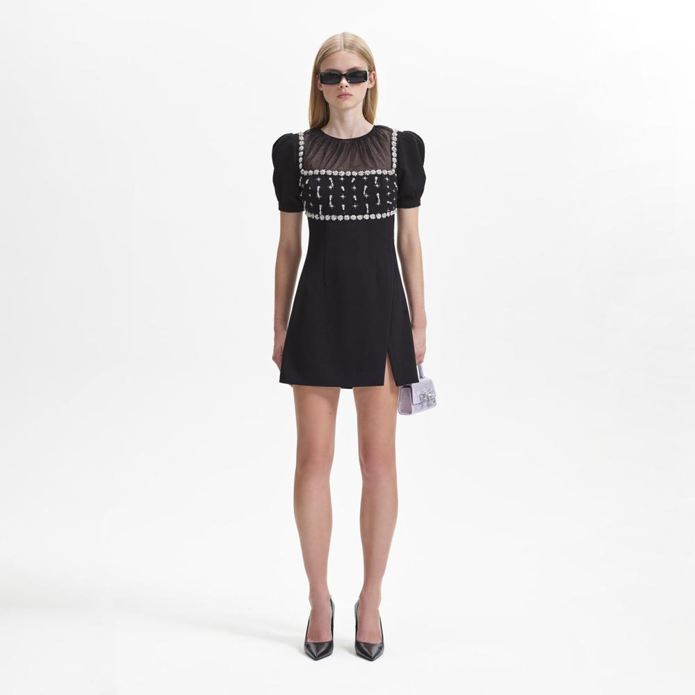 SELF PORTRAIT BLACK FRIDAY SALE Black Crepe Embellished Mini Dress