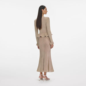 SP VIP PRICE Gold Lurex Peplum Knit Midi Dress