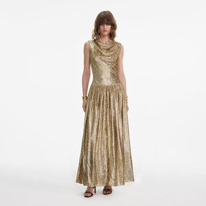 SP VIP PRICE Gold Sleeveless Fil Coupe Maxi Dress