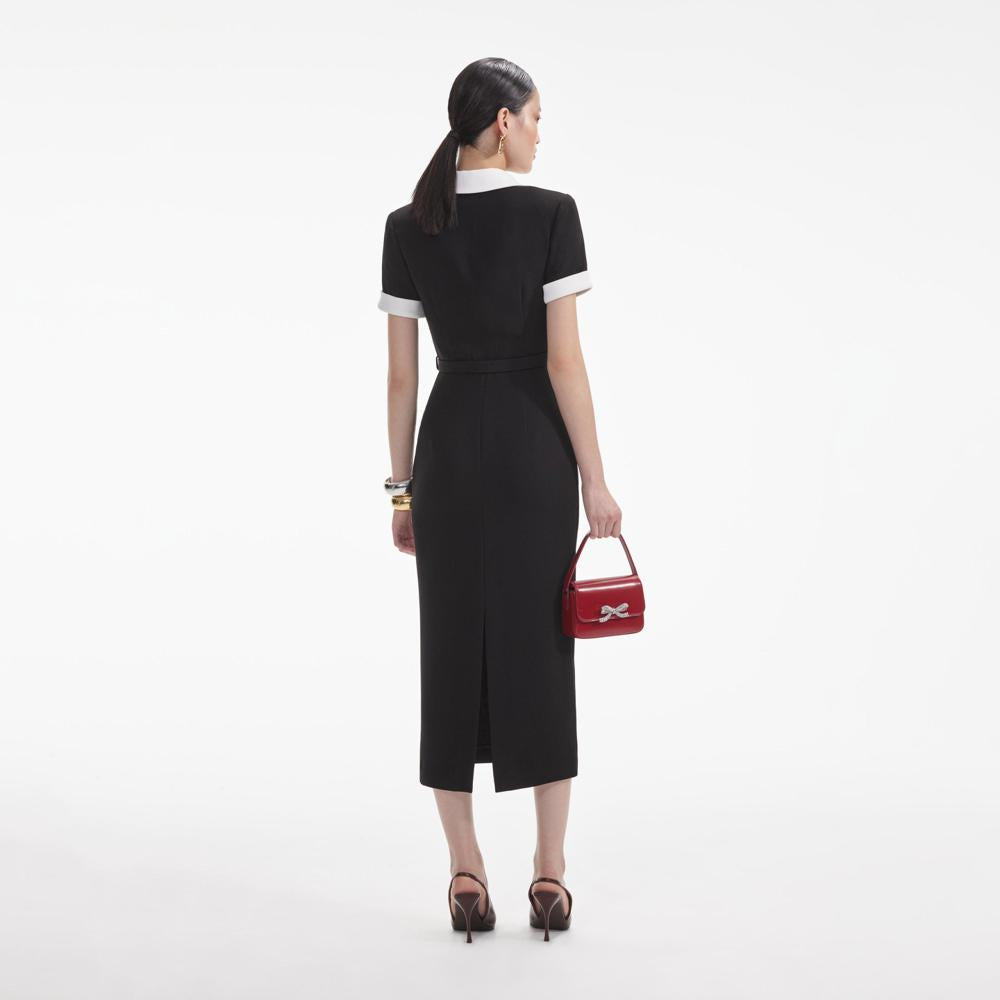 SELF PORTRAIT SS24 Black Crepe Contrast Midi Dress